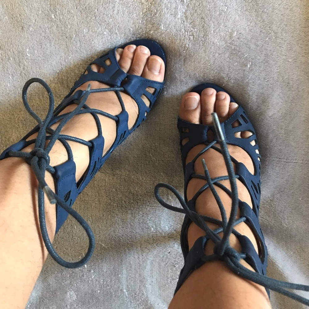Blue Lace up, Peep Toe Heels